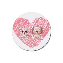 Cat Kitten Feline Pet Animal Cute Rubber Round Coaster (4 Pack) by Sarkoni