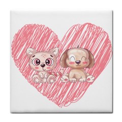 Dog Cat Animal Pet Heart Love Tile Coaster by Sarkoni