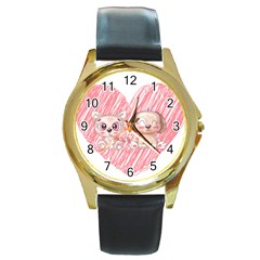 Dog Cat Animal Pet Heart Love Round Gold Metal Watch by Sarkoni