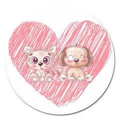 Dog Cat Animal Pet Heart Love Magnet 5  (round) by Sarkoni