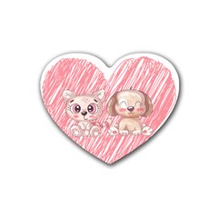 Dog Cat Animal Pet Heart Love Rubber Heart Coaster (4 Pack) by Sarkoni