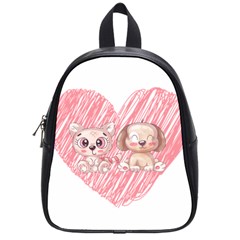 Dog Cat Animal Pet Heart Love School Bag (small) by Sarkoni