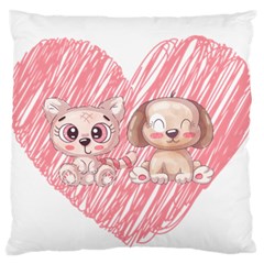 Dog Cat Animal Pet Heart Love Large Cushion Case (two Sides) by Sarkoni