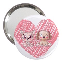 Dog Cat Animal Pet Heart Love 3  Handbag Mirrors by Sarkoni