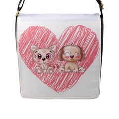 Dog Cat Animal Pet Heart Love Flap Closure Messenger Bag (l) by Sarkoni