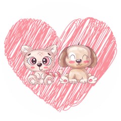 Dog Cat Animal Pet Heart Love Wooden Puzzle Round by Sarkoni