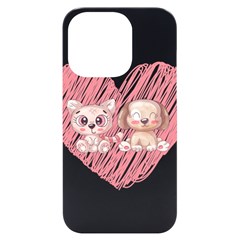 Dog Cat Animal Pet Heart Love Iphone 14 Pro Black Uv Print Case by Sarkoni