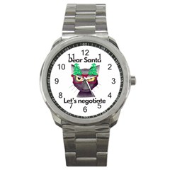 Cute Cat Glasses Christmas Tree Sport Metal Watch by Sarkoni