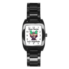 Cute Cat Glasses Christmas Tree Stainless Steel Barrel Watch by Sarkoni