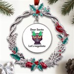 Cute Cat Glasses Christmas Tree Metal X mas Wreath Holly leaf Ornament Front