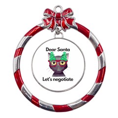 Cute Cat Glasses Christmas Tree Metal Red Ribbon Round Ornament by Sarkoni