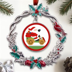 Christmas Santa Claus Metal X mas Wreath Holly Leaf Ornament by Sarkoni