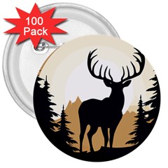 Deer Wildlife Nature 3  Buttons (100 Pack)  by Sarkoni