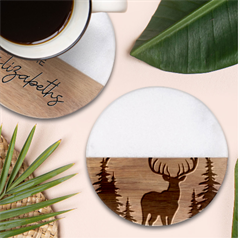 Deer Wildlife Nature Classic Marble Wood Coaster (round)  by Sarkoni