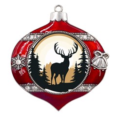 Deer Wildlife Nature Metal Snowflake And Bell Red Ornament by Sarkoni