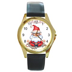 Santa Glasses Yoga Chill Vibe Round Gold Metal Watch