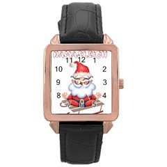 Santa Glasses Yoga Chill Vibe Rose Gold Leather Watch  by Sarkoni