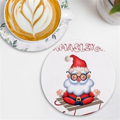 Santa Glasses Yoga Chill Vibe Uv Print Round Tile Coaster by Sarkoni