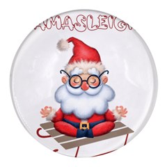 Santa Glasses Yoga Chill Vibe Round Glass Fridge Magnet (4 Pack)