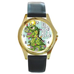 Dinosaur T-rex Dino Tyrannasaurus Round Gold Metal Watch by Sarkoni