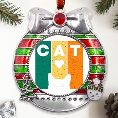 Cat Kitten Pet Animal Feline Cat Metal X mas Ribbon With Red Crystal Round Ornament by Sarkoni