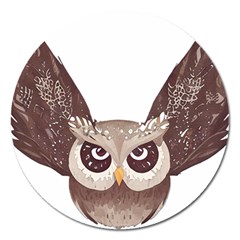 Owl Bird Feathers Magnet 5  (round) by Sarkoni