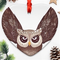 Owl Bird Feathers Heart Ornament (two Sides)