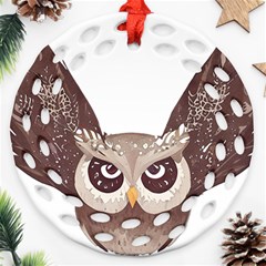 Owl Bird Feathers Round Filigree Ornament (two Sides)