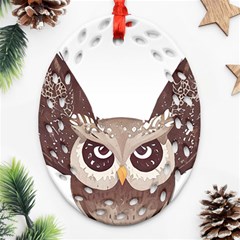 Owl Bird Feathers Oval Filigree Ornament (two Sides)