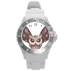 Owl Bird Feathers Round Plastic Sport Watch (l) by Sarkoni