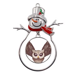 Owl Bird Feathers Metal Snowman Ornament