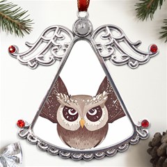 Owl Bird Feathers Metal Angel With Crystal Ornament