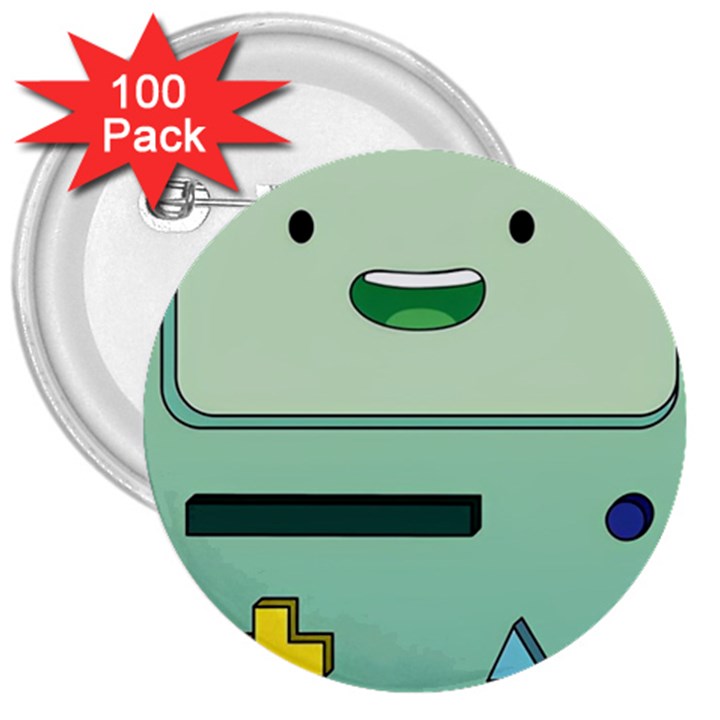 Adventure Time Bmo Beemo Green 3  Buttons (100 pack) 