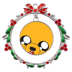 Adventure Time Cartoon Face Funny Happy Toon Metal X mas Wreath Ribbon Ornament by Bedest