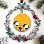 Adventure Time Cartoon Face Funny Happy Toon Metal X mas Wreath Holly leaf Ornament Front