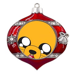 Adventure Time Cartoon Face Funny Happy Toon Metal Snowflake And Bell Red Ornament