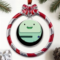 Adventure Time Bmo Beemo Green Metal Red Ribbon Round Ornament by Bedest