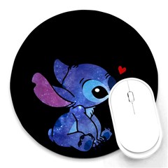 Stitch Love Cartoon Cute Space Round Mousepad by Bedest