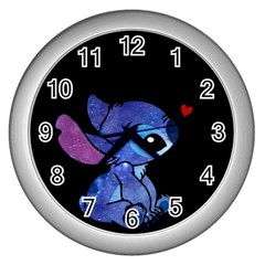 Stitch Love Cartoon Cute Space Wall Clock (silver) by Bedest