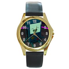 Bmo In Space  Adventure Time Beemo Cute Gameboy Round Gold Metal Watch by Bedest