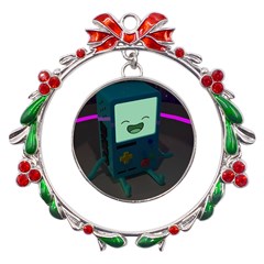 Bmo In Space  Adventure Time Beemo Cute Gameboy Metal X mas Wreath Ribbon Ornament by Bedest