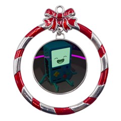 Bmo In Space  Adventure Time Beemo Cute Gameboy Metal Red Ribbon Round Ornament