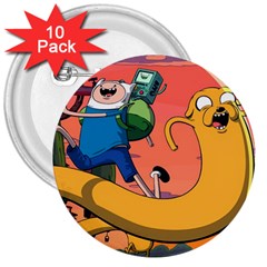 Finn And Jake Adventure Time Bmo Cartoon 3  Buttons (10 Pack)  by Bedest