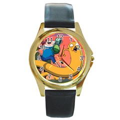 Finn And Jake Adventure Time Bmo Cartoon Round Gold Metal Watch by Bedest