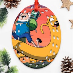 Finn And Jake Adventure Time Bmo Cartoon Oval Filigree Ornament (two Sides) by Bedest