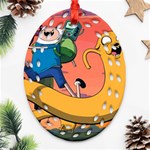 Finn And Jake Adventure Time Bmo Cartoon Oval Filigree Ornament (Two Sides) Front