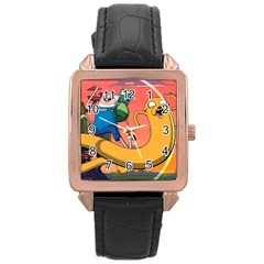 Finn And Jake Adventure Time Bmo Cartoon Rose Gold Leather Watch  by Bedest