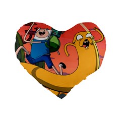 Finn And Jake Adventure Time Bmo Cartoon Standard 16  Premium Flano Heart Shape Cushions by Bedest