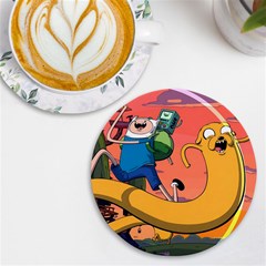 Finn And Jake Adventure Time Bmo Cartoon Uv Print Round Tile Coaster by Bedest