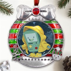 Cartoon Bmo Adventure Time Metal X mas Ribbon With Red Crystal Round Ornament by Bedest